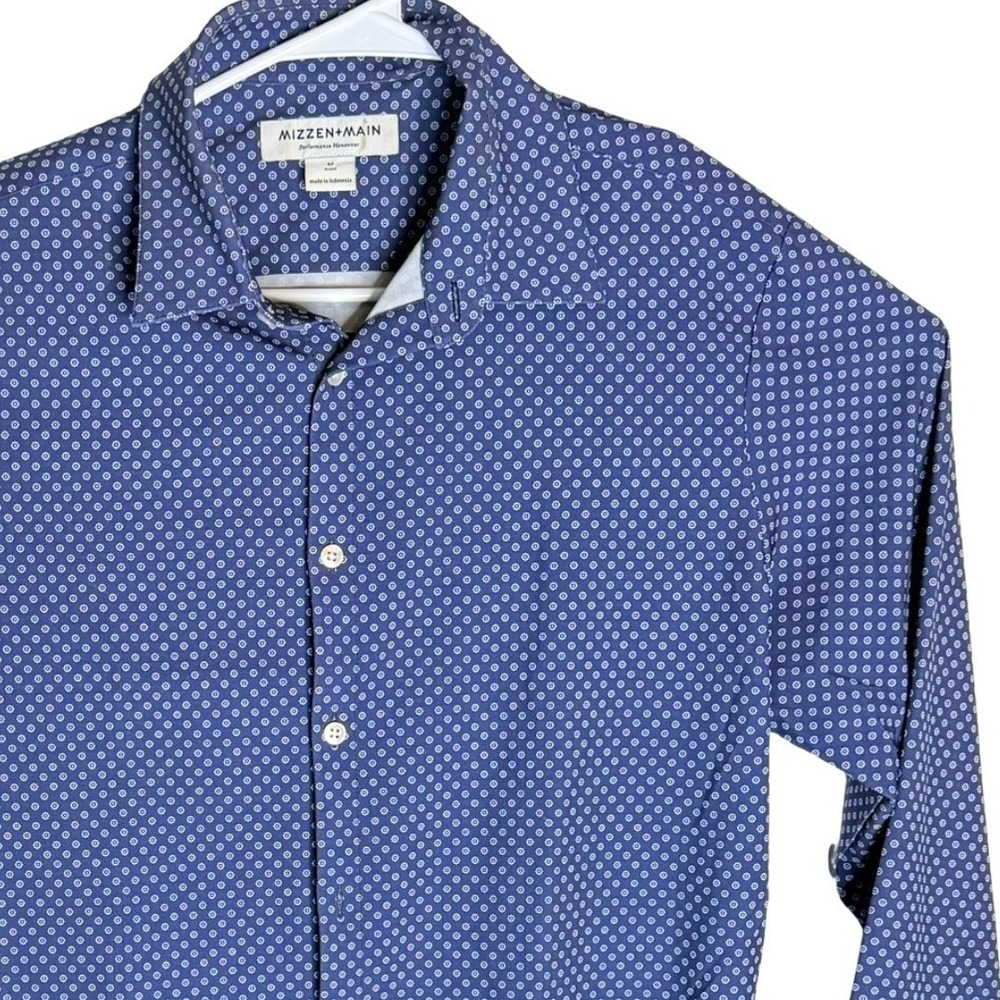 Mizzen and Main Mens Blue‎ Geometric Print Performance Dress Shirt Size M Trim - Picture 4 of 10